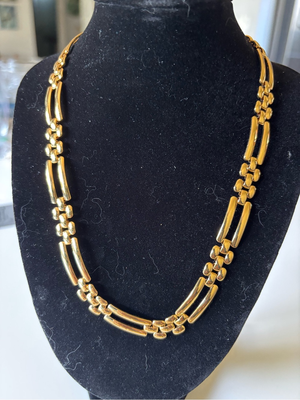 Vintage Monet Gold Tone Geometric Link Necklace 18” Signed Modernist Chain
